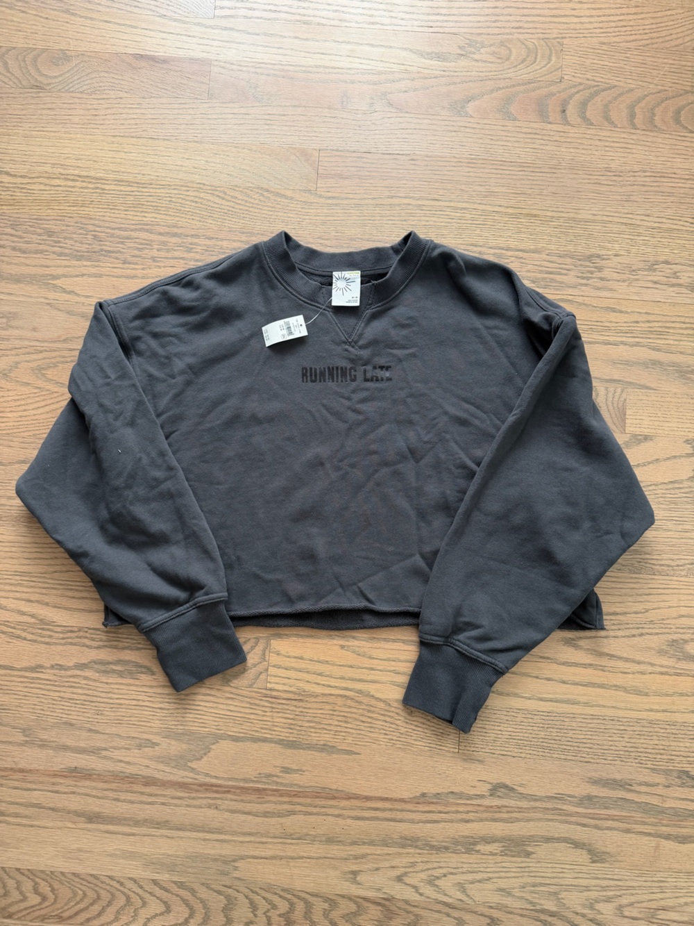 aerie Black Cropped Crewneck Sweatshirt